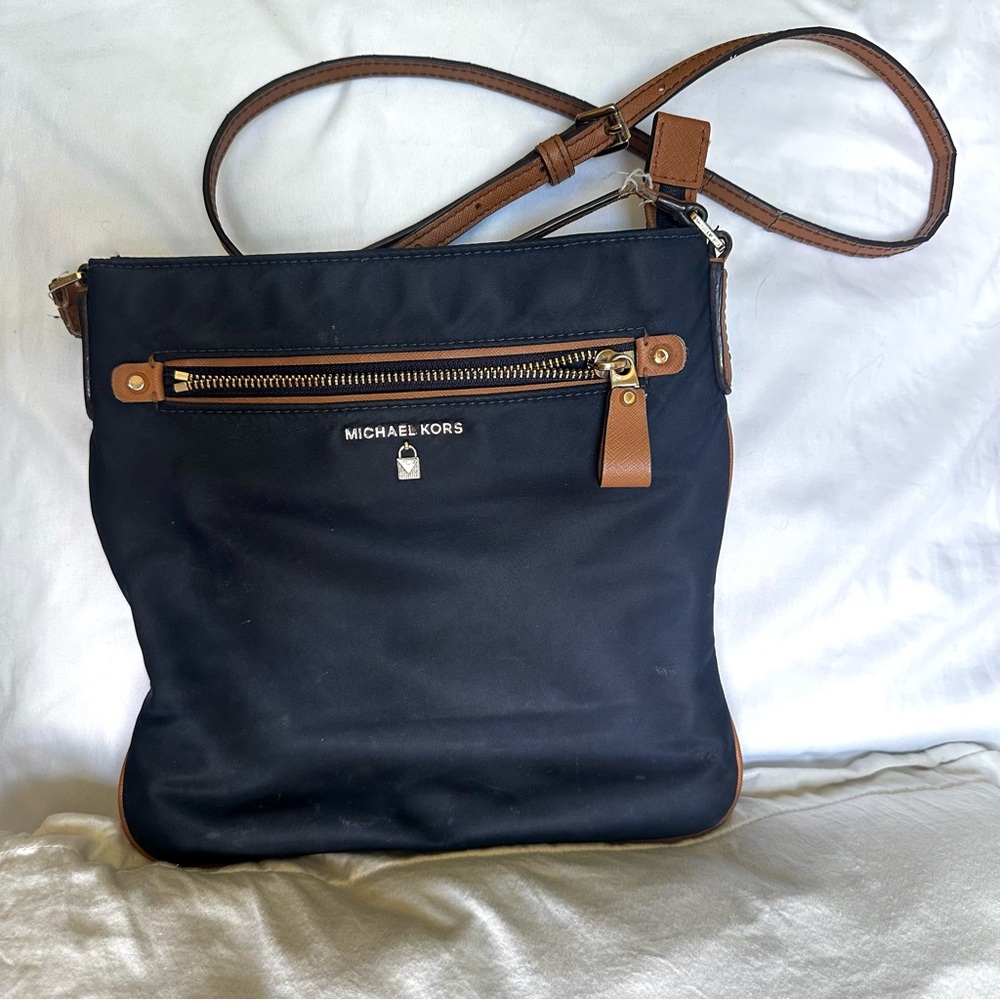 Michael Kors Navy and Tan Crossbody Messenger